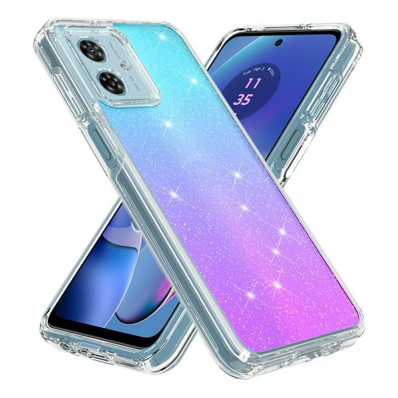 Rosebono Compatible With Motorola Moto G Power 2024 Case, Hybrid Glitter Sparkle Transparent Colorful Gradient TPU Skin Cover Protection Case (Teal/Purple)