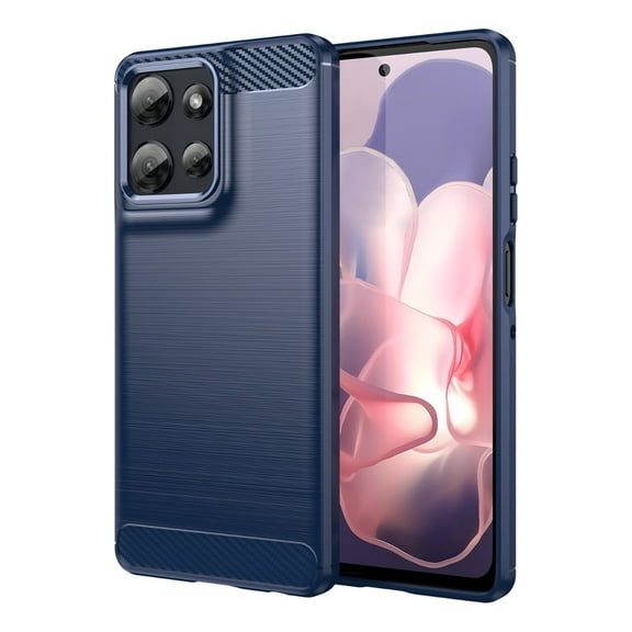 Rosebono Compatible With Motorola Moto G Power 2025 Carbon Fiber Texture Pattern TPU Case (Navy)