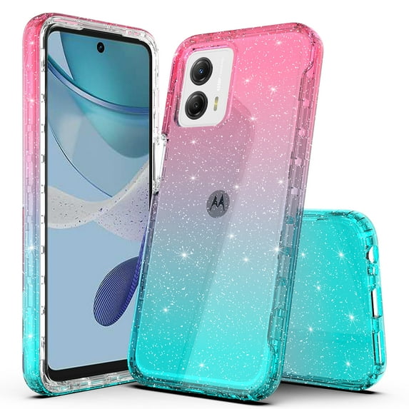 Rosebono Compatible With Motorola Moto G Power 5G (2023) / Moto G 5G (2023), Hybrid Glitter Sparkle Transparent Colorful Gradient TPU Skin Cover Protection Case (Pink/Teal)