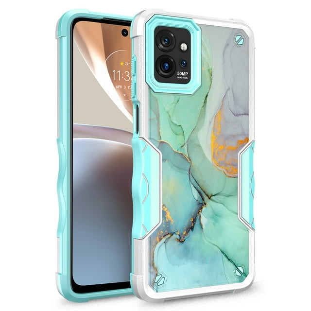Rosebono Compatible With Motorola Moto G Power 5G 2023 Case, Hybrid Dual Layer Graphic Design Pattern Heavy Duty Protection Case For Motorola Moto G Power 5G 2023 (Green Marble)