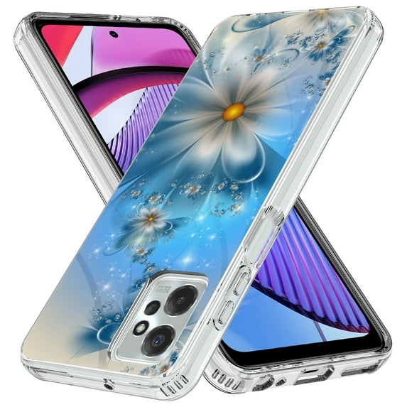 Rosebono Compatible With Motorola Moto G Stylus 2023 Case Bling Glitter Sparkle Blue Flower Ultra Transparent Skin Cover Shockproof Case for Motorola Moto G Stylus 2023