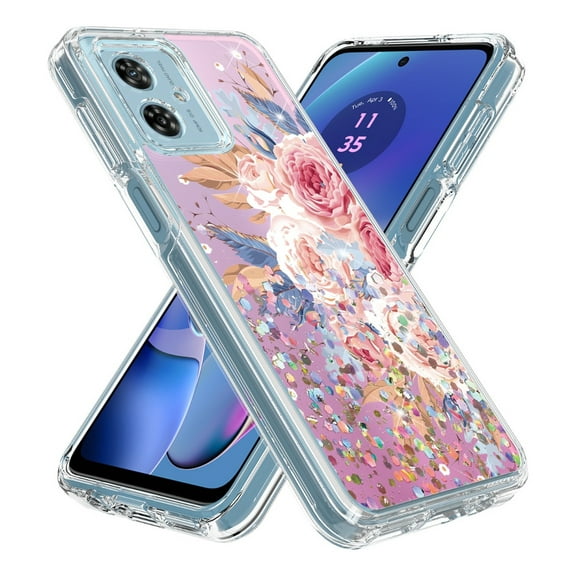 Rosebono Compatible With Motorola Moto G Stylus 2023 Case, Hybrid Graphic Design Pattern Cover Case (Pink Flower)