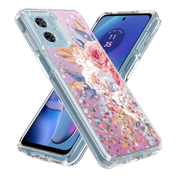 Rosebono Compatible With Motorola Moto G84 Case, Hybrid Graphic Design Pattern Cover Case (Pink Flower)