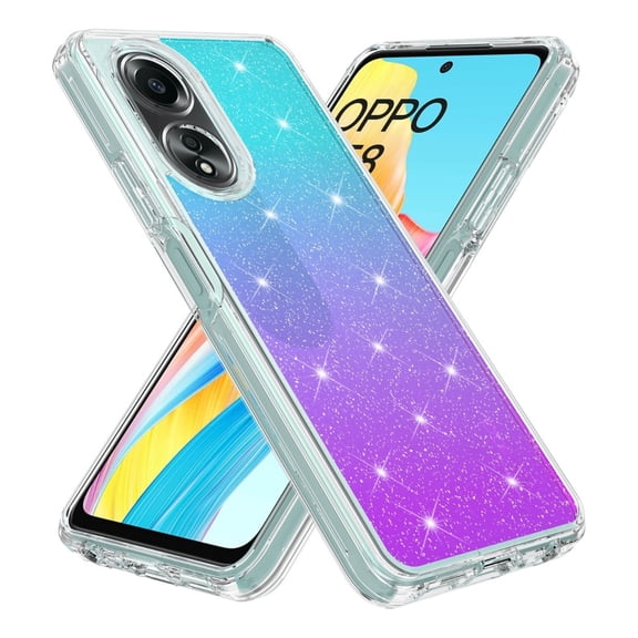 Rosebono Compatible With OPPO A58 Case, Hybrid Glitter Sparkle Transparent Colorful Gradient TPU Skin Cover Protection Case (Teal/Purple)