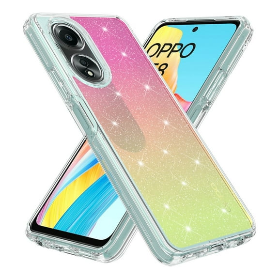 Rosebono Compatible With OPPO A78 Case, Hybrid Glitter Sparkle Transparent Colorful Gradient TPU Skin Cover Protection Case (Gold/Pink)
