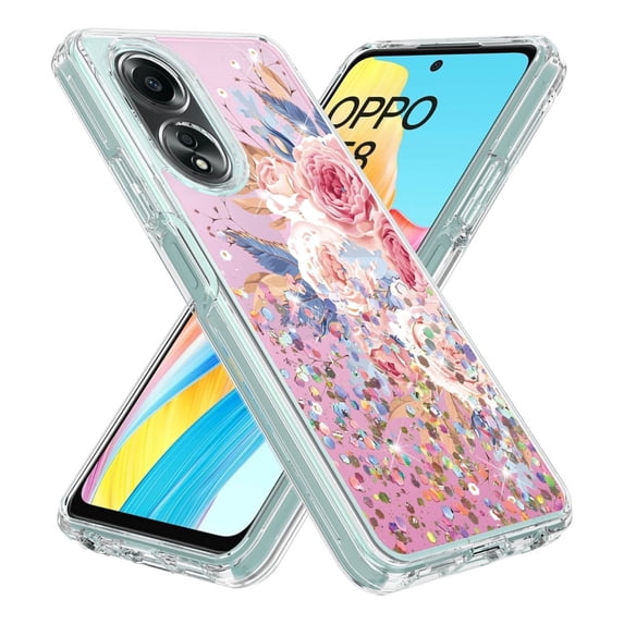 Rosebono Compatible With OPPO A78 Case, Hybrid Graphic Design Pattern Cover Case (Pink Flower)