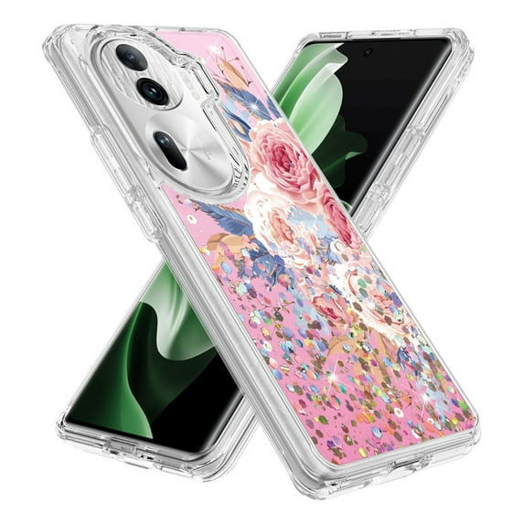 Rosebono Compatible With OPPO Reno 11 / Reno 11 Pro Case, Hybrid Graphic Design Pattern Cover Case (Pink Flower)