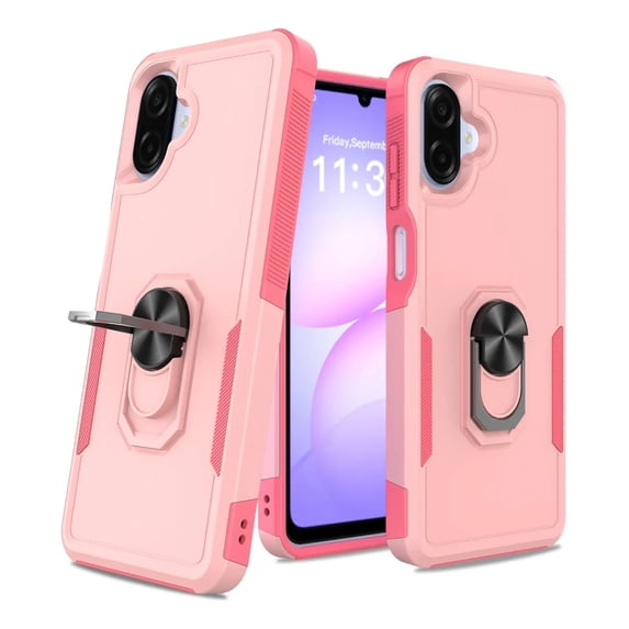 Rosebono Compatible With Samsung Galaxy A07 Case, Hybrid Case With Adjustable Integrated Ring Kickstand (Pink)