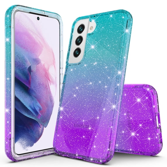 Rosebono Compatible With Samsung Galaxy A24 4G, Hybrid Glitter Sparkle Transparent Colorful Gradient TPU Skin Cover Protection Case (Teal/Purple)