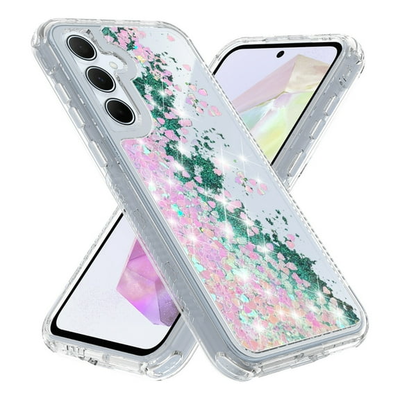 Rosebono Compatible With Samsung Galaxy A35 Case / Samsung Galaxy A55 Case, 3in1 Hybird Colorful Gradient Quicksand Glitter Liquid Floating with Frame Bumper Protective Armor Case (Purple)