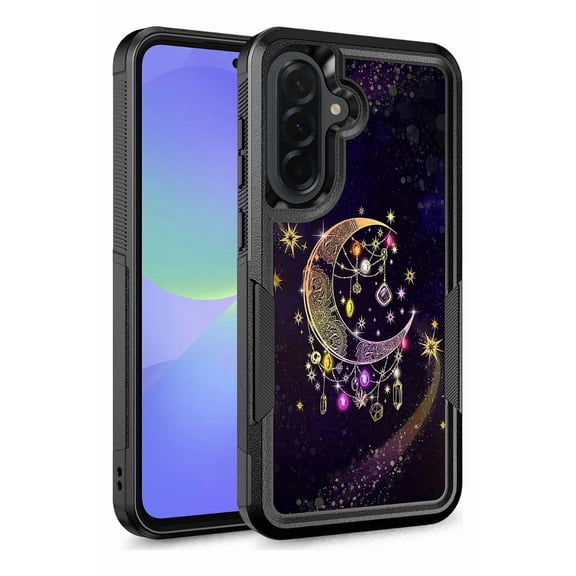 Rosebono Compatible With Samsung Galaxy A37 / A36 / A56 Case, Hybrid Dual Layer Graphic Design Pattern Heavy Duty Protection Case (Purple Flower)