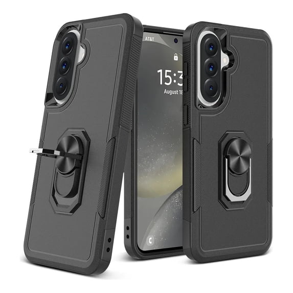 Rosebono Compatible With Samsung Galaxy A37 / Galaxy A36 / Galaxy A56 Case, Hybrid Case With Adjustable Integrated Ring Kickstand (Black)