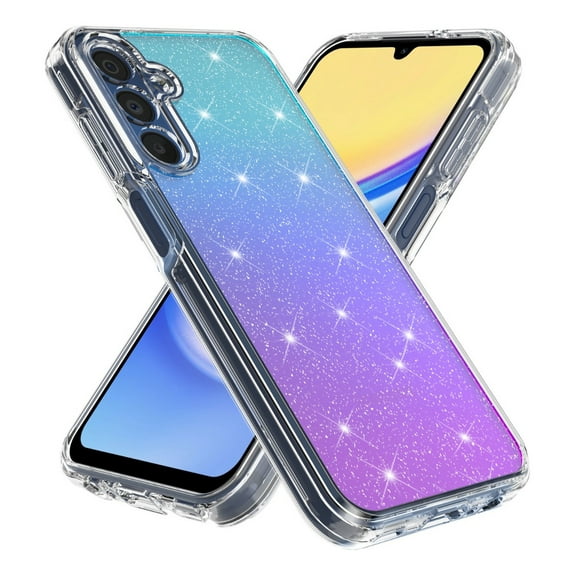 Rosebono Compatible With Samsung Galaxy A55 Case, Hybrid Glitter Sparkle Transparent Colorful Gradient TPU Skin Cover Protection Case (Teal/Purple)