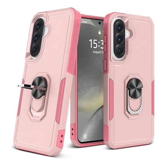 Rosebono Compatible With Samsung Galaxy A57 Case, Hybrid Case With Adjustable Integrated Ring Kickstand (Pink)