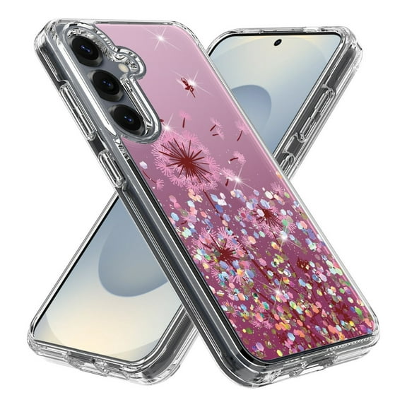 Rosebono Compatible With Samsung Galaxy S24 Case, Hybrid Graphic Design Pattern Cover Case (Dandelion)