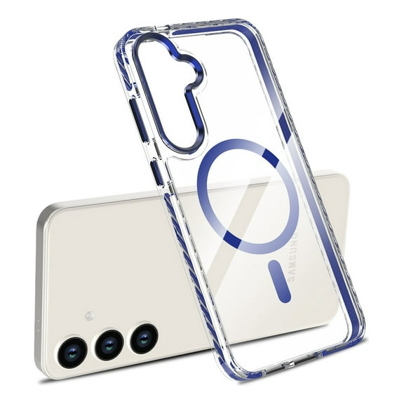 Rosebono Compatible With Samsung Galaxy S24 Case, Compatible with MagSafe Hybrid Gradient Transparent Soft TPU Clear Skin Cover Protection Case (Blue)
