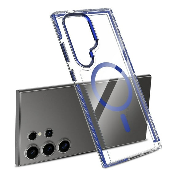 Rosebono Compatible With Samsung Galaxy S24 Ultra Case, Compatible with MagSafe Hybrid Gradient Transparent Soft TPU Clear Skin Cover Protection Case (Blue)