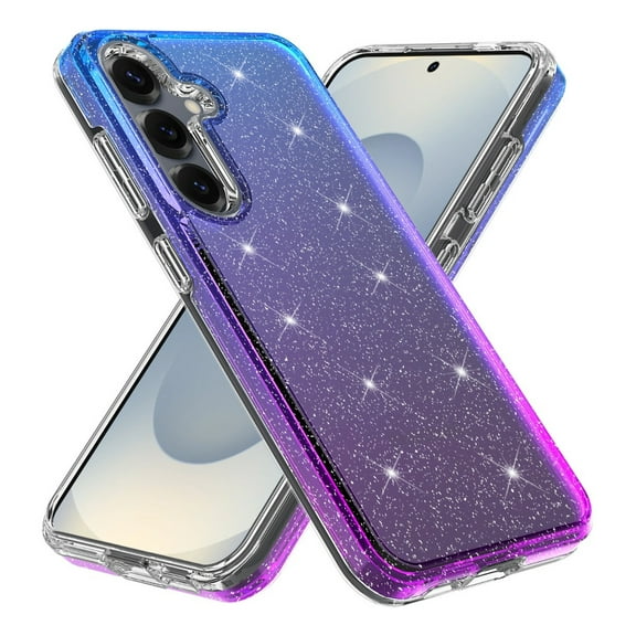 Rosebono Compatible With Samsung Galaxy S25 Case, Hybrid Glitter Sparkle Transparent Colorful Gradient TPU Skin Cover Protection Case (Blue/Purple)