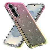 Rosebono Compatible With Samsung Galaxy S25 Case, Hybrid Glitter Sparkle Transparent Colorful Gradient TPU Skin Cover Protection Case (Gold/Pink)