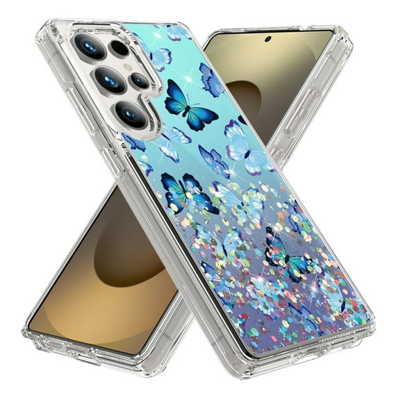 Rosebono Compatible With Samsung Galaxy S25 Ultra Case, Hybrid Graphic Design Pattern Cover Case (Butterfly)