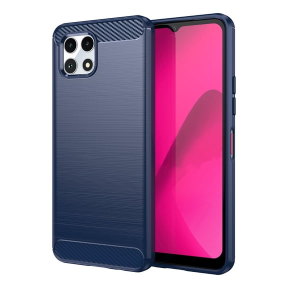 Rosebono Compatible With T-Mobile REVVL 7 / T Phone 2 Carbon Fiber Texture Pattern TPU Case (Navy)