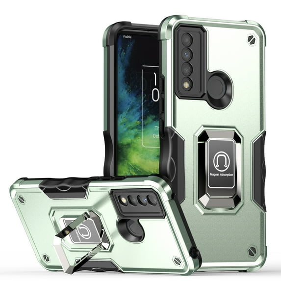 Rosebono Compatible With TCL 20 XE Case, Hybrid Metal Magnetic Support Kick Stand Protective Defender Armor Cover Case (Green)