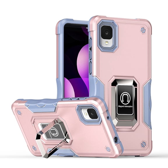Rosebono Compatible With TCL ION Z Case, Hybrid Metal Magnetic Support Kick Stand Protective Defender Armor Cover Case (Rose Gold)