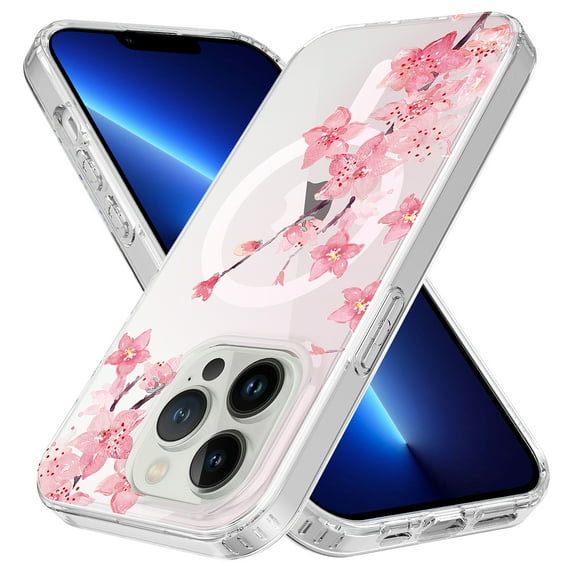 Rosebono For iPhone 14 Pro Max Case Compatible with MagSafe, IMD Pink Flower Graphic Fashion Cute Colorful Skin Cover Case for iPhone 14 Pro Max