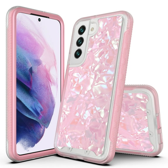 Rosebono Hybrid Graphic Design Hard Back Cover Cell Phone Case for Samsung Galaxy S22, Pink Shell