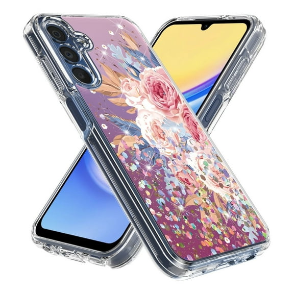 Rosebono Phone Case Compatible With Samsung Galaxy A07 Case, Hybrid Transparent Graphic Design Pattern Cover Case (Pink Flower)