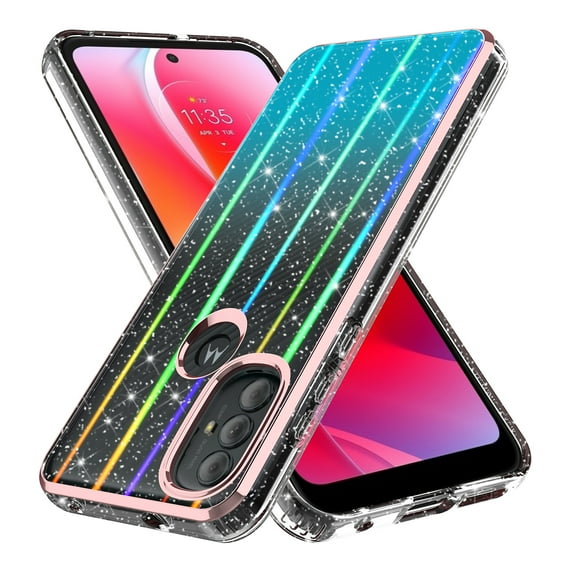 Rosebono Phone Case for Motorola Moto G Play 2023 / Moto G Pure 2021 / Moto G Power 2022, Bling Glitter Sparkle Laser Blue Ultra Transparent Skin Cover Shockproof Case