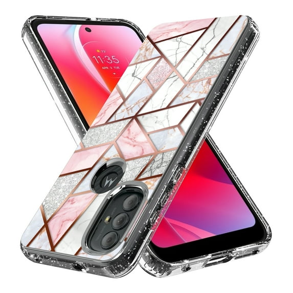 Rosebono Geometric Charging Cell Phone Case for Motorola Moto G Play 2023 Power 2022 Pure 2021, Pink