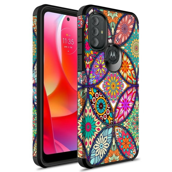 Rosebono Phone Case for Motorola Moto G Pure 2021 / Moto G Power 2022, Slim Hybrid Shockproof Graphic Fashion Cover Armor Case (Colorful Mandala)