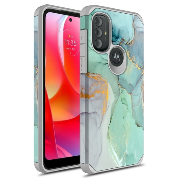 Rosebono Phone Case for Motorola Moto G Pure 2021 / Moto G Power 2022, Slim Hybrid Shockproof Graphic Fashion Cover Armor Case (Green Marble)