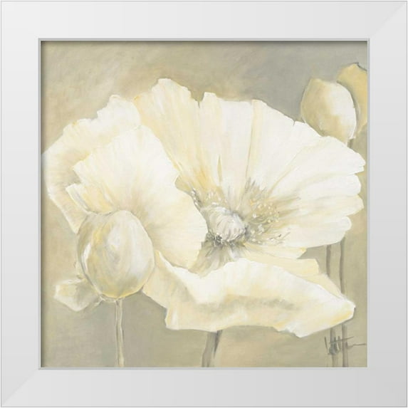 Roseboom, Jettie 20x20 White Modern Wood Framed Museum Art Print Titled - Poppy in white II