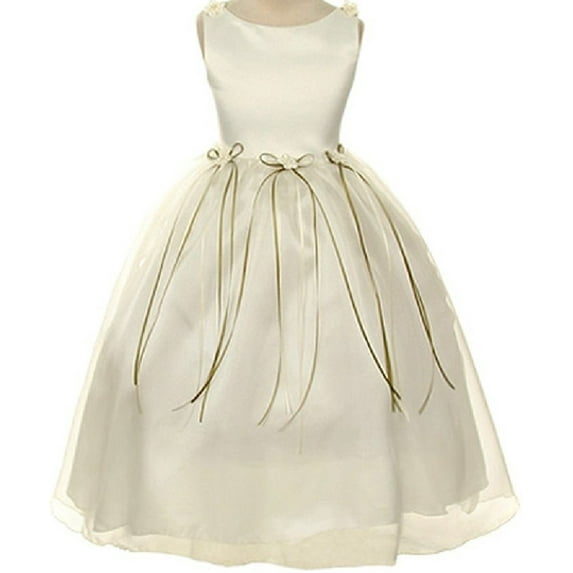 Rosebud Flower Bow Ribbons Big Girl Flower Girls Dresses Ivory 8