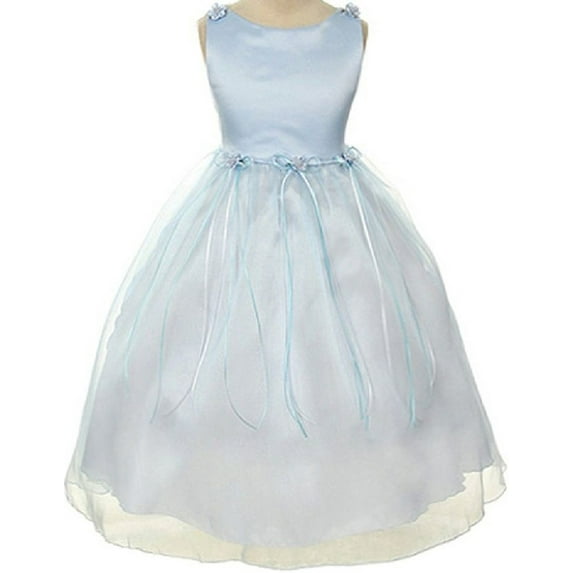 Rosebud Flower Bow Ribbons Little Girl Flower Girls Dresses Blue 4