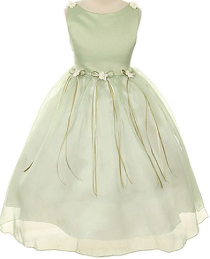 Rosebud Flower Bow Ribbons Little Girl Flower Girls Dresses Sage 4 -  Walmart.com