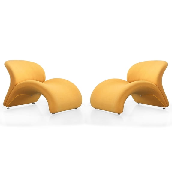 Manhattan Comfort Rosebud Fabric Accent Chair in Yellow (Set of 2)