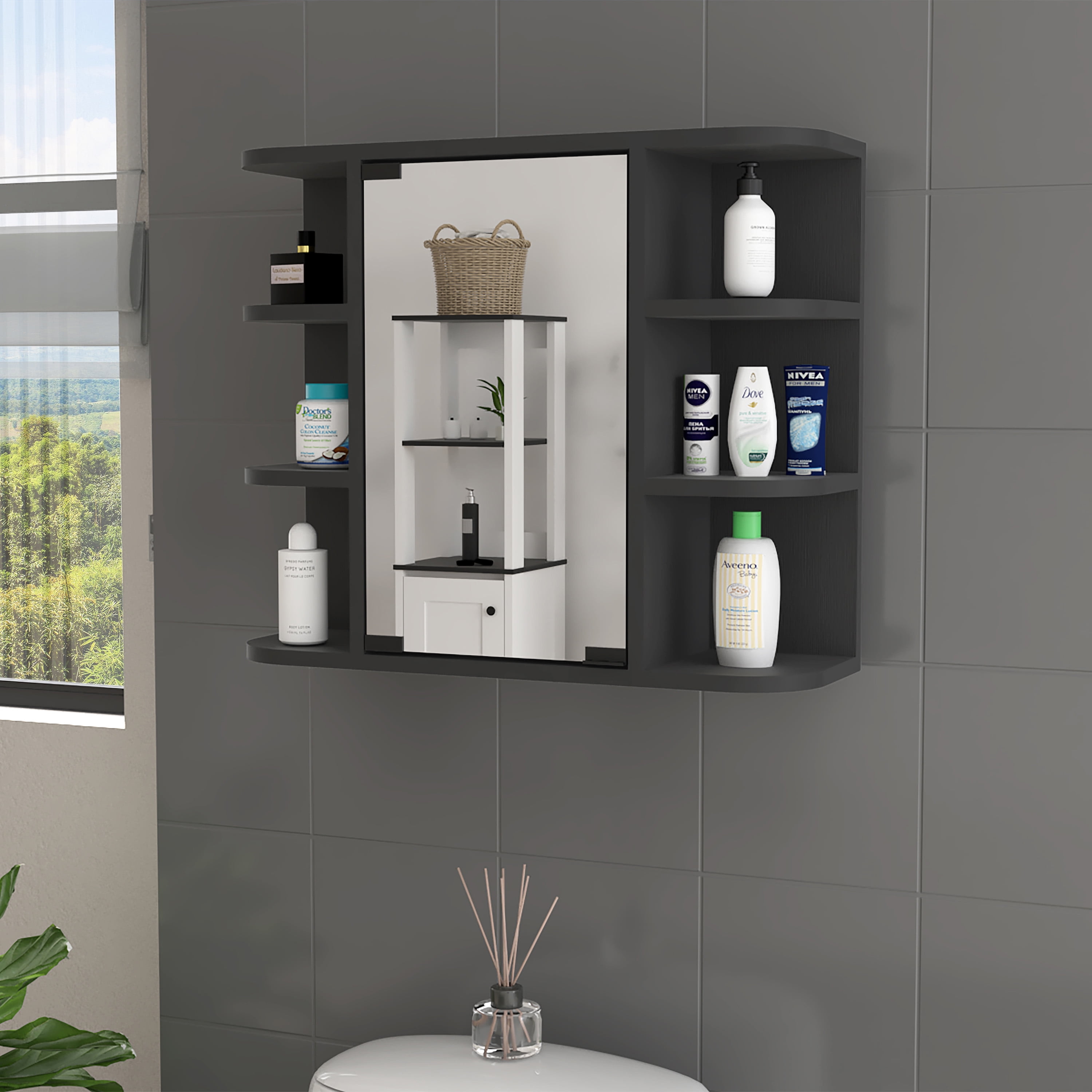 Roseburg 6Shelf Bathroom Medicine with Mirror Black Wengue