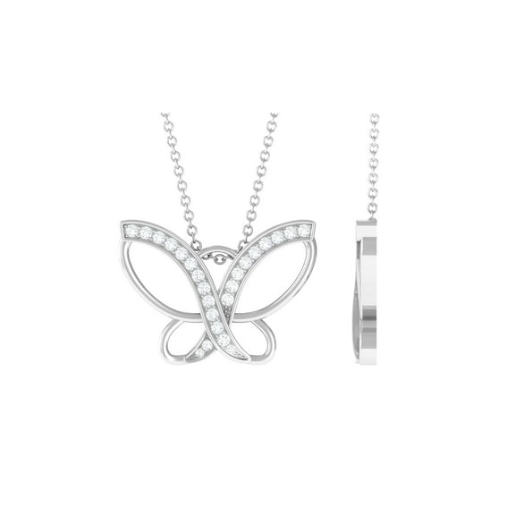 Rosec Jewels 0.25 CT Diamond Statement Butterfly Charm Pendant for Women, 925 Sterling Silver