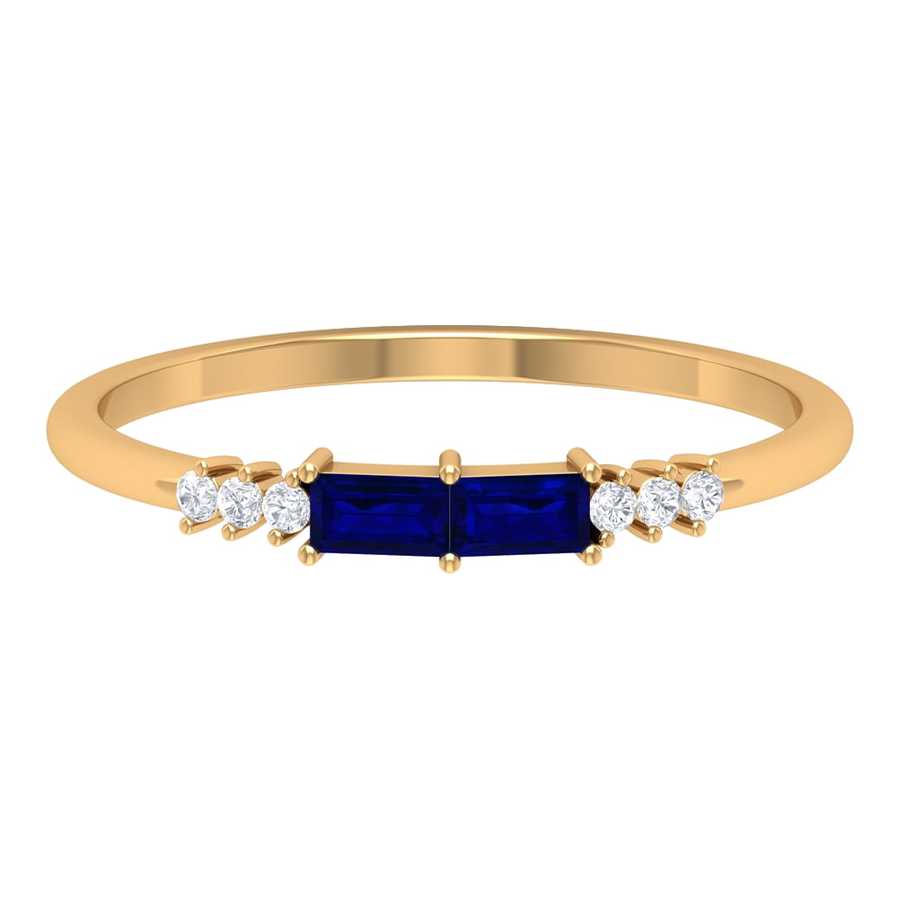 Rosec Jewels 0.50 CT Baguette Shape Blue Sapphire Stackable Ring with ...
