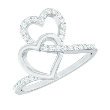 Rosec Jewels 0.50 CT Moissanite Twin Heart Interlock Ring (D-VS1 Quality), 925 Sterling Silver, US 4.00