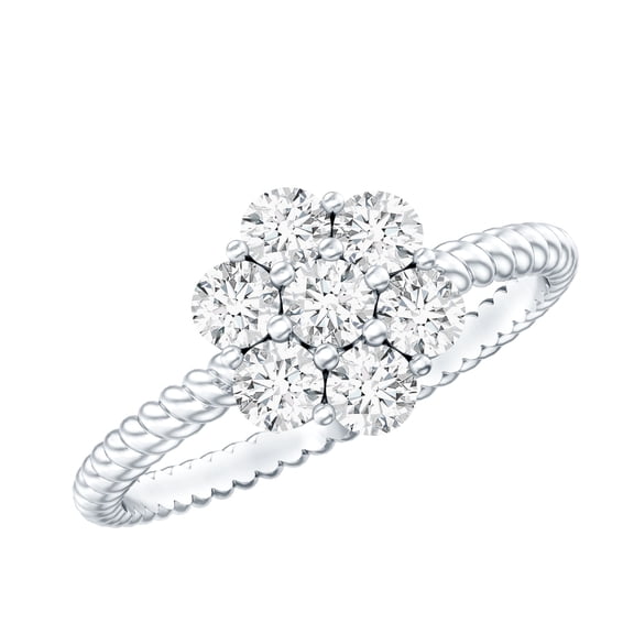 Rosec Jewels Certified Moissanite Floral Engagement Ring for Women (D-VS1 Quality) - Cluster Ring - Jewelry Box Included, 14K White Gold, US 9.50