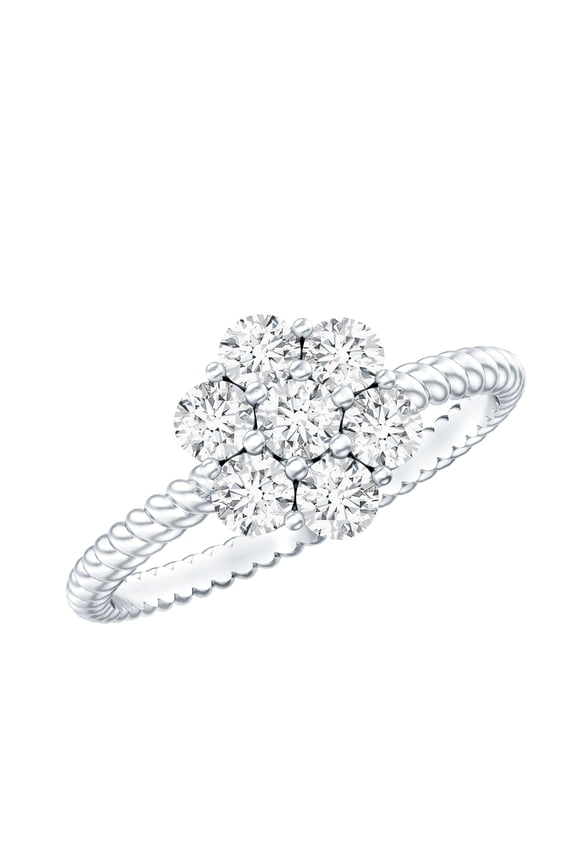 Certified Moissanite Floral Engagement Ring for Women (D-VS1 Quality) - Cluster Ring - Jewelry Box Included, 925 Sterling Silver, US 4.00