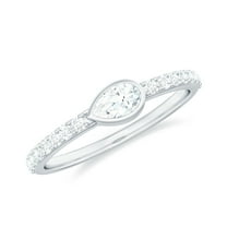 Rosec Jewels - 0.75 CT Pear and Round Cut Zircon Promise Ring, Elegant Cubic Zirconia East West Ring for Women, 925 Sterling Silver, US 4.00