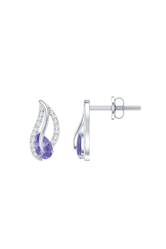 Tanzanite Leaf Stud Earrings for Women (AAA Quality) - Natural Tanzanite Diamond Earrings - with Jewelry Box, 14K White Gold