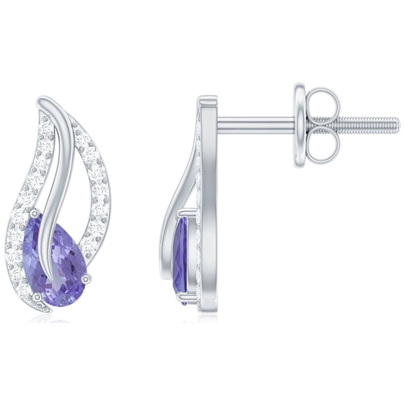 Rosec Jewels 0.75 CT Tanzanite Leaf Stud Earrings with Diamond for Women (AAA Quality), 925 Sterling Silver