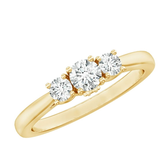Rosec Jewels 1/2 CT Bright Moissanite 3 Stone Ring for Women, 18K Yellow Gold, US 4.50