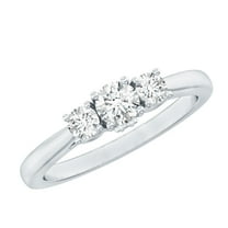 Rosec Jewels 1/2 CT Bright Moissanite 3 Stone Ring for Women, 925 Sterling Silver, US 4.00